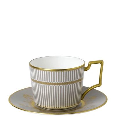 Wedgwood Anthemion Grey Teacup And Saucer In Multi