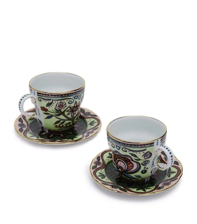 La Doublej X Ladurée Set Of 2 Tree Of Life Teacups And Saucers In Multi