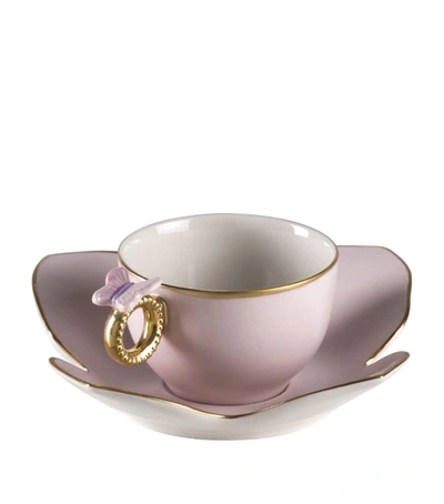 Villari Butterfly Teacup And Saucer In Pink