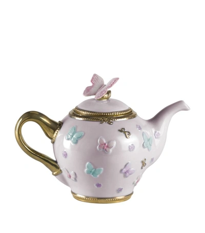 Villari Porcelain Butterfly Tea Pot In Pink