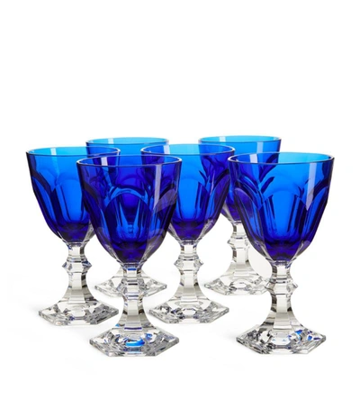 Mario Luca Giusti Set Of 6 Dolce Vita Small Wine Glasses (150ml) In Blue
