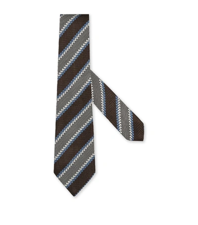 Ermenegildo Zegna Striped Silk Tie In Brown