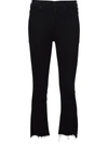 Mother The Insider Crop Distressed High-rise Flared Jeans In Black