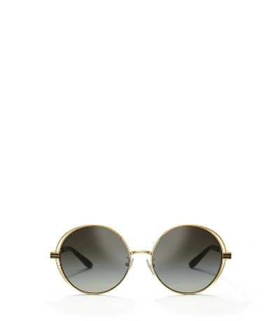 Tory Burch Kira Stripe Open-wire Round Sunglasses In Shiny  display picture 1