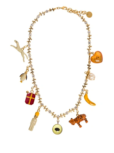 Marni Fruit And Animal-charm Crystal Necklace In Metallic