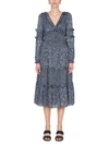 Michael Kors Floral-print Tiered Midi Dress In Blue