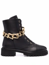 Giuseppe Zanotti Black Leather Biker Boots With Oversized Gold Chain Detail In Black