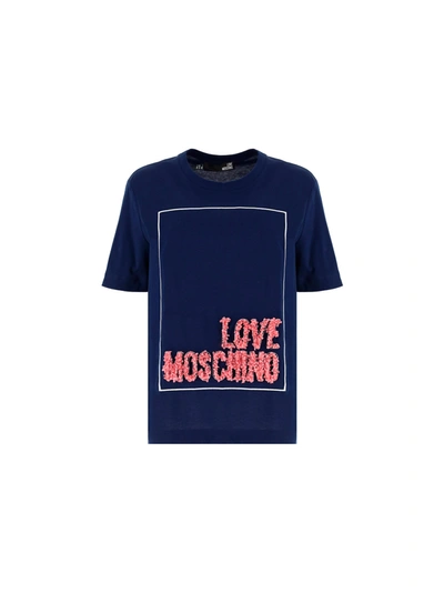 Love Moschino Logo-embellished Cotton T-shirt In Blue