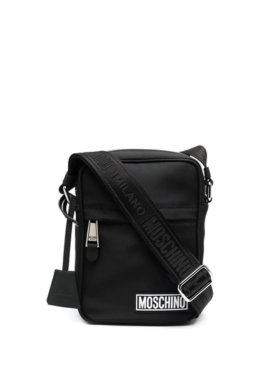 Moschino Logo贴片尼龙斜挎包 In Black