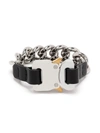 Alyx Silver & Black Leather Details Chain Bracelet In Silver