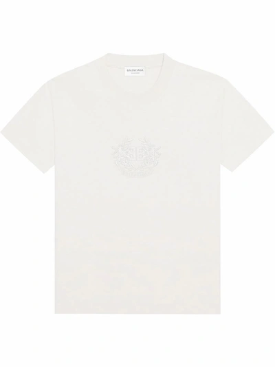 Balenciaga Lion's Laurel Embroidered Cotton-jersey T-shirt In White