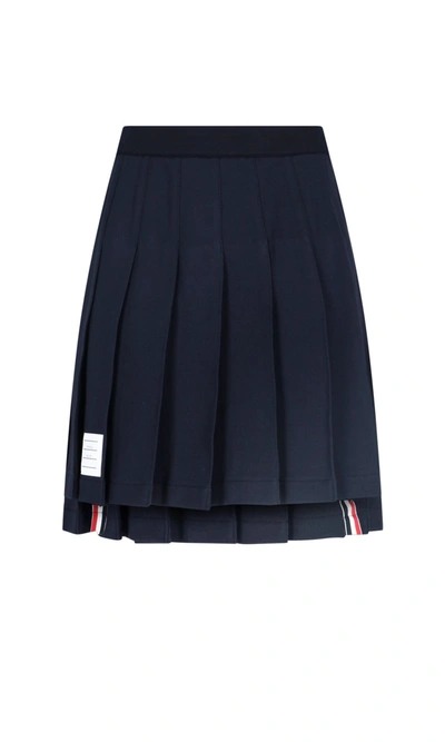 Thom Browne Pleated Loopback Cotton Mini Skirt In Blue