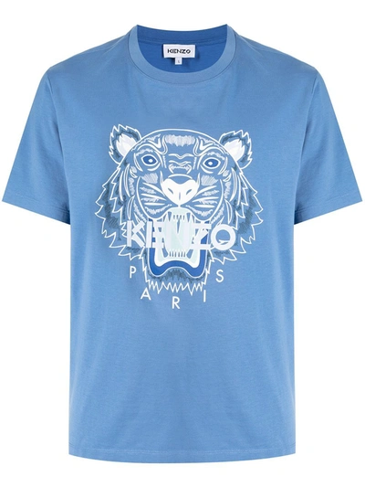 Kenzo Tiger Logo Print Cotton T-shirt In Light Blue