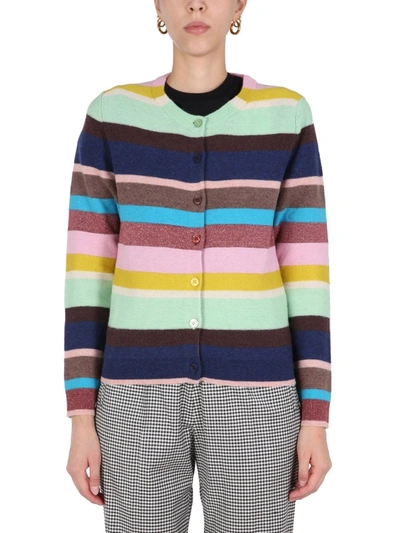 Ps By Paul Smith Metallic-trimmed Striped Merino Wool-blend Cardigan In Multicolor