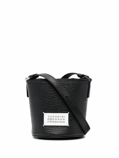 Maison Margiela Black Logo Patch Leather Bucket Bag