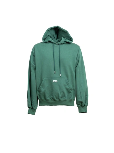 Gcds Cotton Sweatshirt With Contrasting Embroidered Mini Logo In Green
