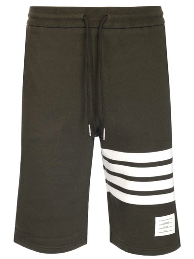 Thom Browne Printed Stripes Cotton Jersey Sweat Shorts In Green