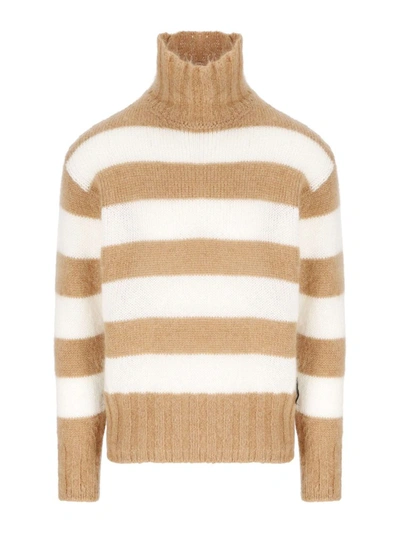 Fendi Striped Mohair-blend Sweater In White,beige