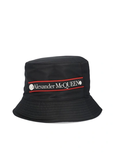 Alexander Mcqueen Logo Skull Jacquard Silk Bucket Hat In Black