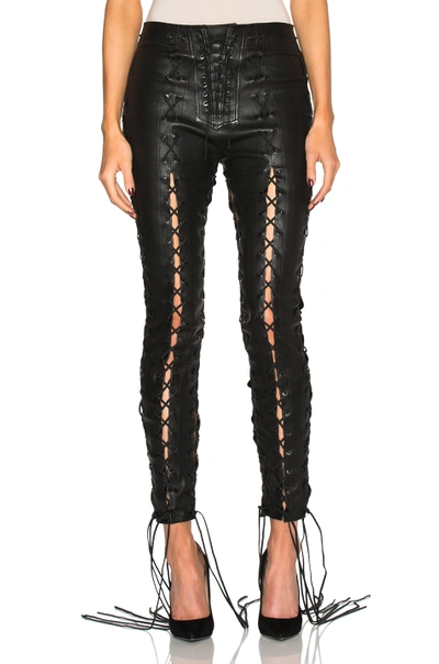 Ben Taverniti Unravel Project Skinny Lace-up Stretch Leather Trousers, Black