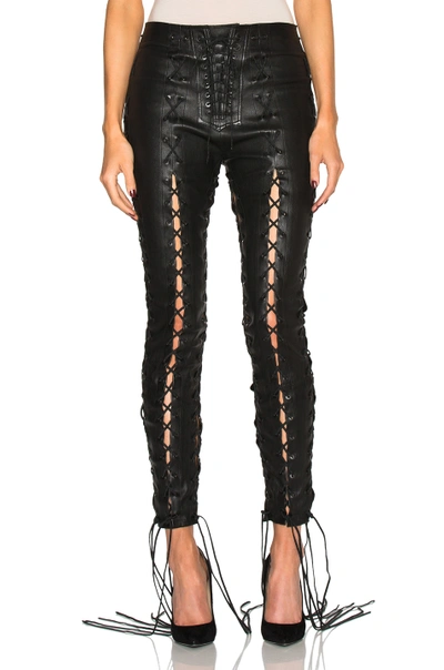 Ben Taverniti Unravel Project Skinny Lace-up Stretch Leather Pants, Black