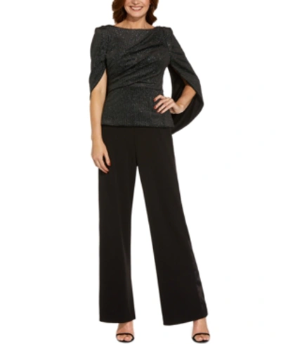 Adrianna Papell Metallic Cowl-back Top In Black/silver