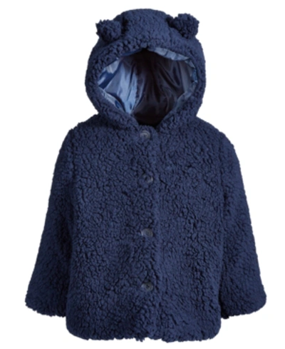 First Impressions Kids' Toddler Girls Hooded Sherpa Jacket, Created For Macy's In Navy Nautical