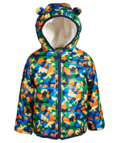 First Impressions Kids' Toddler Boys Camo-print Hooded Puffer Coat, Created For Macy's In Navy Nautical