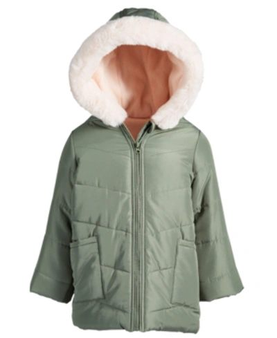 First Impressions Kids' Toddler Girls Faux-fur-trim Hooded Parka, Created For Macy's In Artichoke