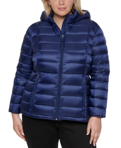 Charter Club Women's Plus Size Hooded Packable Down Puffer Coat, Created For Macy's In Marine