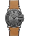 DIESEL MEN'S MASTER CHIEF THREE-HAND BROWN LEATHER WATCH 46MM