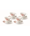 LORREN HOME TRENDS FLORAL 8 PIECE 8OZ TEA OR COFFEE CUP AND SAUCER SET, SERVICE FOR 4