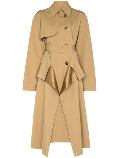 A.w.a.k.e. Draped Double-breasted Trench Coat In Neutrals