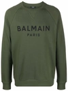 Balmain Khaki Logo Print Sweatshirt In Grün