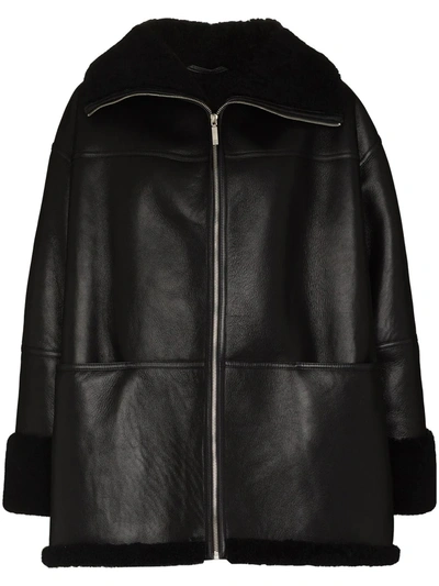 Totême Womens Toteme Signature Relaxed-fit Shearling Jacket In Black