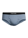 Tom Ford Stretch-cotton Logo Briefs In Steel Blue