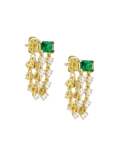 Adriana Orsini Women's Stunner 18k-gold-plated & Cubic Zirconia Front-to-back Earrings In Gold With Emerald