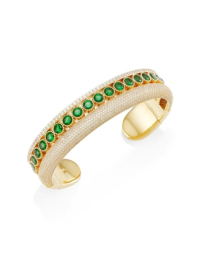 Adriana Orsini Women's Stunner 18k Goldplated & Two-tone Cubic Zirconia Faux Stack Cuff Bracelet In Gold With Emerald