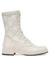 Fendi Ff Karligraphy Leather Combat Boots In Bianco Camel Camelia