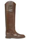 FENDI WOMEN'S CROC-EMBOSSED LEATHER TALL BOOTS,400014724966