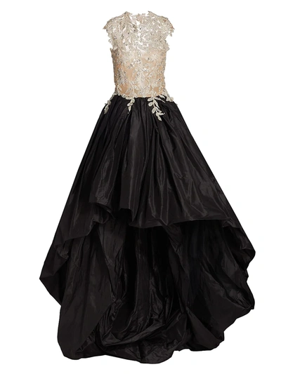 Oscar De La Renta Sequin-embroidered Halter High-low Gown In Blackcrystal