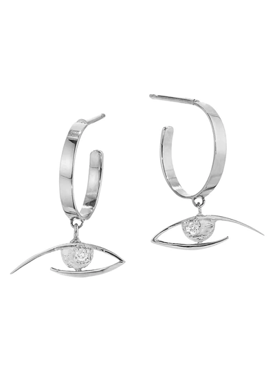 Lana Jewelry Women's 14k White Gold & Diamond Evil Eye Huggie Hoop Earrings