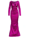 Talbot Runhof Long-sleeve Draped Satin Duchesse Gown In Razzmatazz384