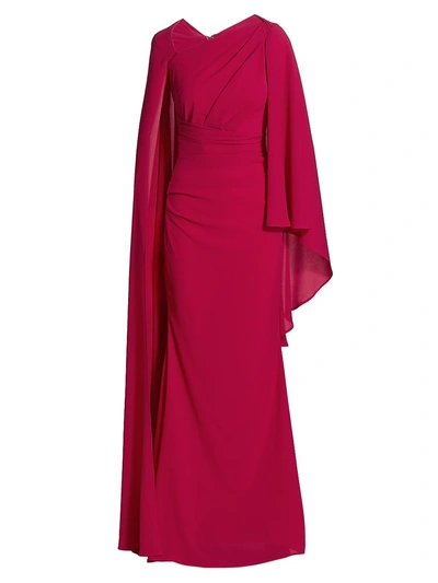 Talbot Runhof Cape-effect Draped Crepe Gown In Teaberry