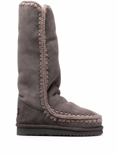 Mou Logo-patch Sheepskin Boots In Grau