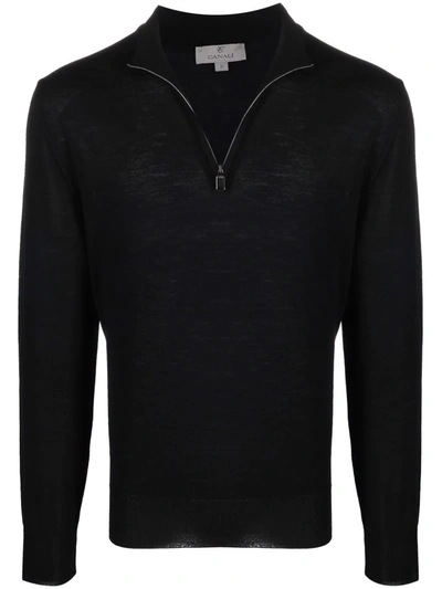 Canali Knitted Zip Top In Schwarz