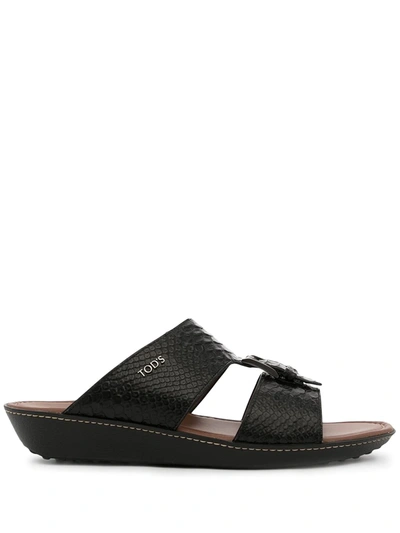 Tod's Snakeskin-effect Leather Sandals In Schwarz