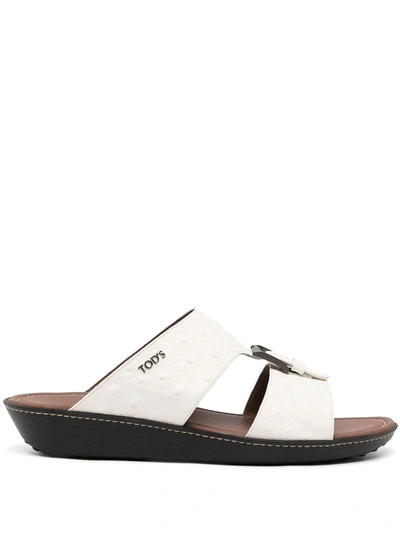 Tod's Textured Leather Sandals In Weiss