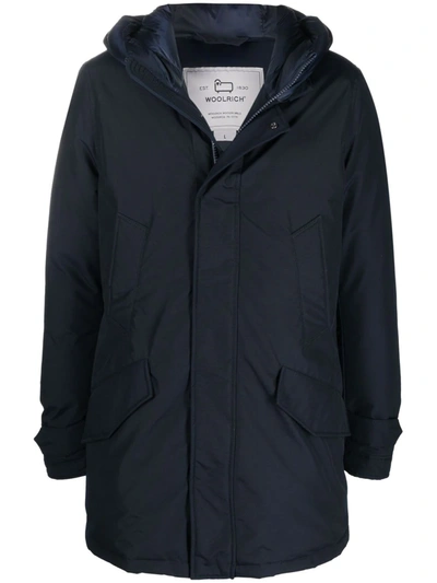 Woolrich Padded Zip-up Hooded Coat In Navy