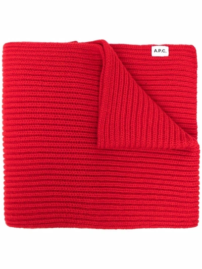 Apc Ribbed-knit Tonal Scarf In Rot